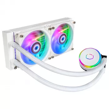 Cooler Master MasterLiquid PL240 FLUX White CPU kvapalinový chladič, 240mm radiátor, 2x 120mm ventilátory, ARGB, LGA1700/AM5