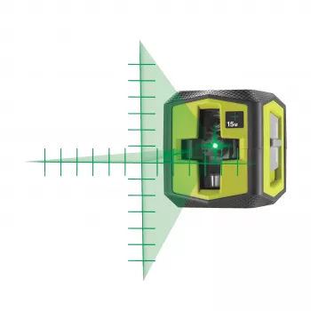 RYOBI Krížový líniový laser, zelený lúč, dosah 15 m