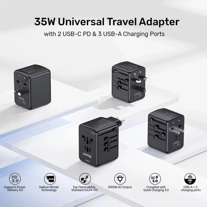 UNITEK Riad EU/US/UK/AUS PD 35W cestovná nabíjačka