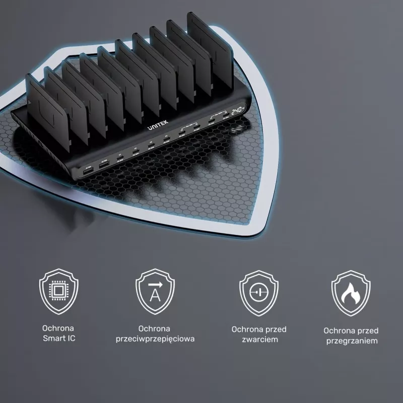 UNITEK 10-port USB-C & USB-A 240W nabíjacia stanica