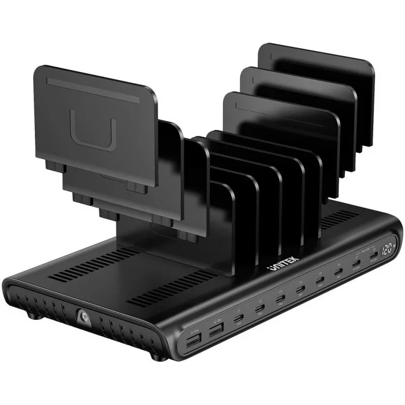 UNITEK 10-portová inteligentná nabíjacia stanica USB-A/USB-C 120W PD 3.0 čierna