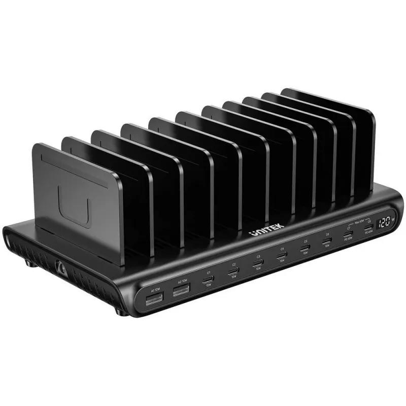 UNITEK 10-portová inteligentná nabíjacia stanica USB-A/USB-C 120W PD 3.0 čierna