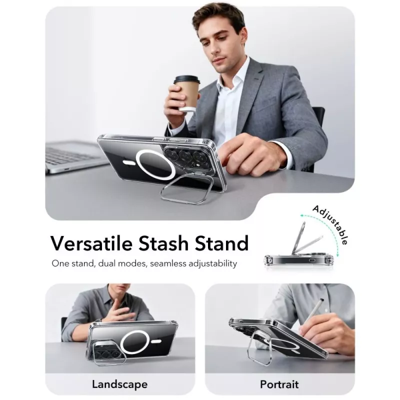 ESR Classic Hybrid Kickstand MagSafe puzdro pre Samsung Galaxy S26 Ultra, Clear