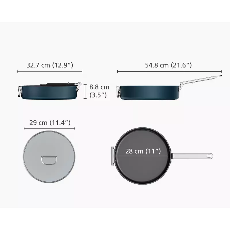 Joseph Joseph Space sklápacia rúčka keramická nepriľnavá 28cm modrá panvica na restovanie s vekom