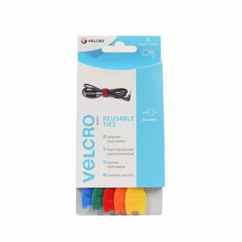 VELCRO VEL-EC60250 suché pásky na káble - mix farieb (modrá, zelená, oranžová, červená, žltá) - 20 cm x 12 mm - balenie 5 ks