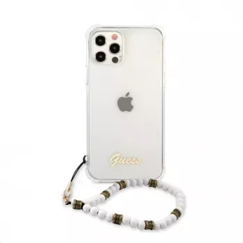 Guess Apple iPhone 12/12 Pro PC Script and White Pearls puzdro Transparent