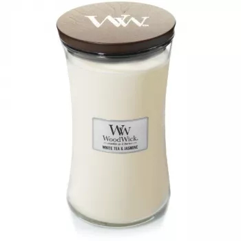 WoodWick White Tea & Jasmine vonná sviečka v skle, Medium, 275g
