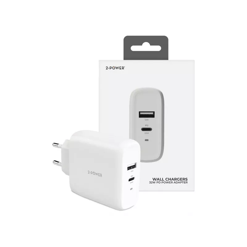 2-POWER nástenná nabíjačka PD 20W USB-C & 12W USB-A