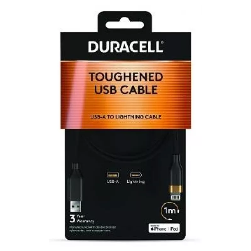 DURACELL 1m USB-A na Lightning kábel biely MFi certifikovaný