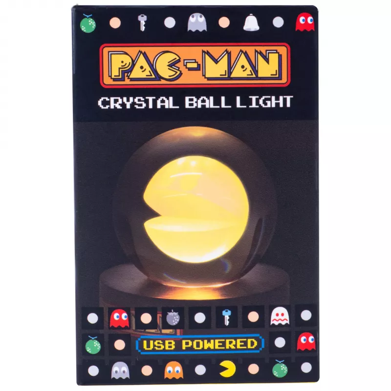 FIZZ CREATIONS Pac-Man krištáľová guľa LED svetlo USB retro dekorácia 8cm