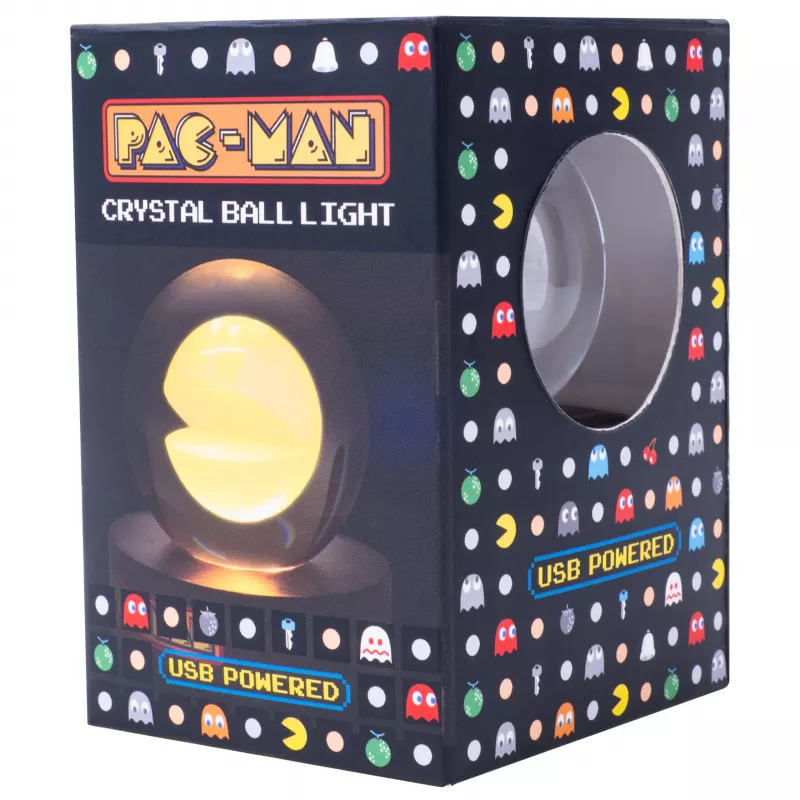 FIZZ CREATIONS Pac-Man krištáľová guľa LED svetlo USB retro dekorácia 8cm