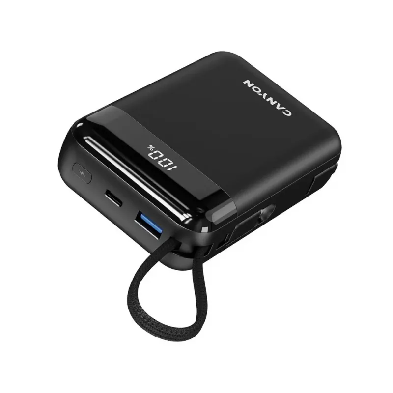 Canyon OnPower 204 20000 mAh Powerbank s USB-C a Lightning káblami, čierna