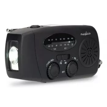 Nedis RDFMCR2000BK solárne rádio s baterkou a SOS funkciou, FM/AM, USB-C, 2000 mAh, čierne