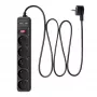 Akyga AK-SP-05U predlžovacia zásuvka s prepäťovou ochranou, 5x CEE 7/5 (Typ E), 2x USB-A, 1,8 m, čierna