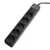 Akyga AK-SP-05U predlžovacia zásuvka s prepäťovou ochranou, 5x CEE 7/5 (Typ E), 2x USB-A, 1,8 m, čierna