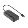 Akyga AK-AD-33 aktívny USB-3.0 hub, 4 porty s jednotlivými vypínačmi, 15 cm, čierny