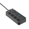 Akyga AK-AD-33 aktívny USB-3.0 hub, 4 porty s jednotlivými vypínačmi, 15 cm, čierny