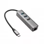 Akyga AK-AD-66 USB-C hub s 3x USB 3.0 a Gigabit Ethernet, 15 cm, čierny