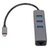 Akyga AK-AD-66 USB-C hub s 3x USB 3.0 a Gigabit Ethernet, 15 cm, čierny