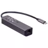 Akyga AK-AD-66 USB-C hub s 3x USB 3.0 a Gigabit Ethernet, 15 cm, čierny