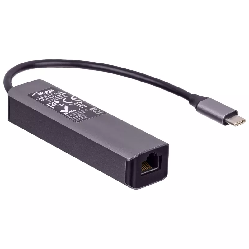 Akyga AK-AD-66 USB-C hub s 3x USB 3.0 a Gigabit Ethernet, 15 cm, čierny