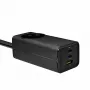 Akyga AK-CH-21 GaN USB nabíjačka 65 W, 2 x USB-C + USB-A, so zásuvkou, 1,5 m, čierna