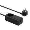 Akyga AK-CH-21 GaN USB nabíjačka 65 W, 2 x USB-C + USB-A, so zásuvkou, 1,5 m, čierna