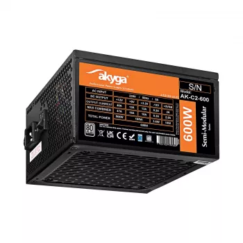 Akyga AK-C2-600 Classic 600 W ATX napájací zdroj, čiastočne modulárny, aktívne PFC, 120 mm ventilátor