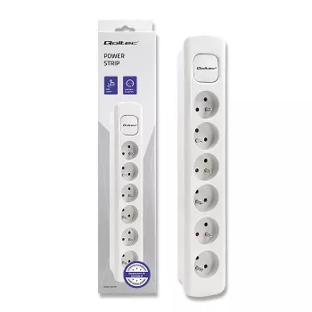 Qoltec predlžovacia zásuvka 6 zásuviek 1,8 m biela