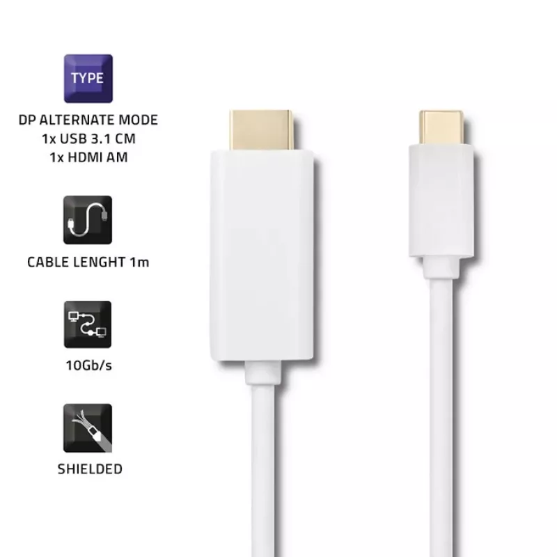 Qoltec USB 3.1 Type-C samec na HDMI Type A samec adaptérový kábel, 4K, Alternate Mode, 1m, čierny
