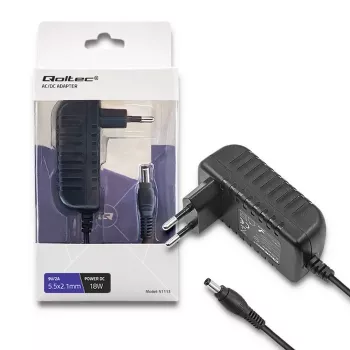 Qoltec napájací zdroj 18W 9V 2A 5,5x2,1mm EU konektor čierny