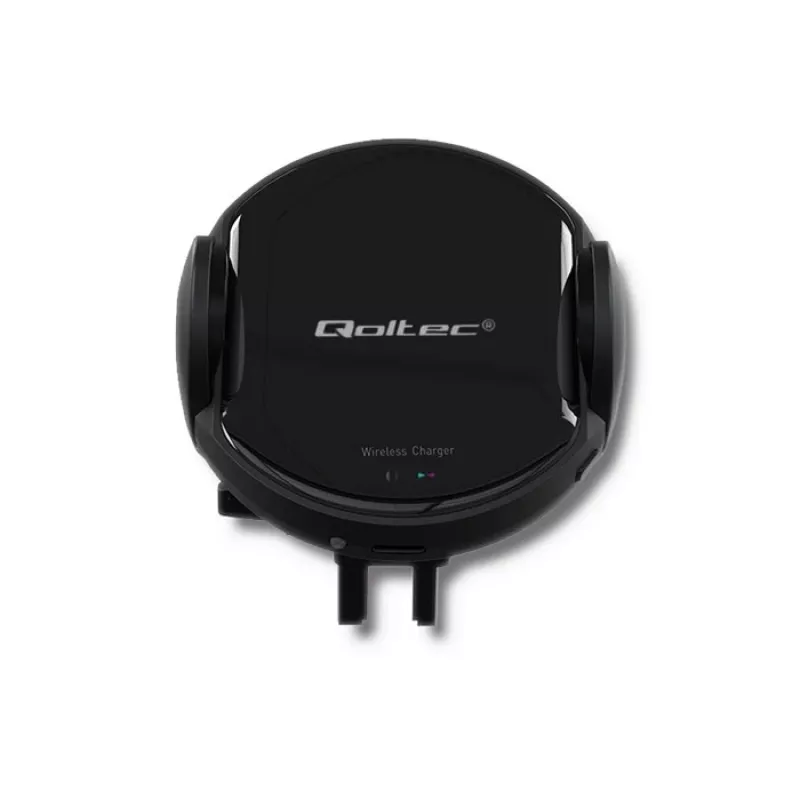 Qoltec PRO bezdrôtová nabíjačka do auta s IR držiakom 15W QC 3.0 USB Type-C čierna