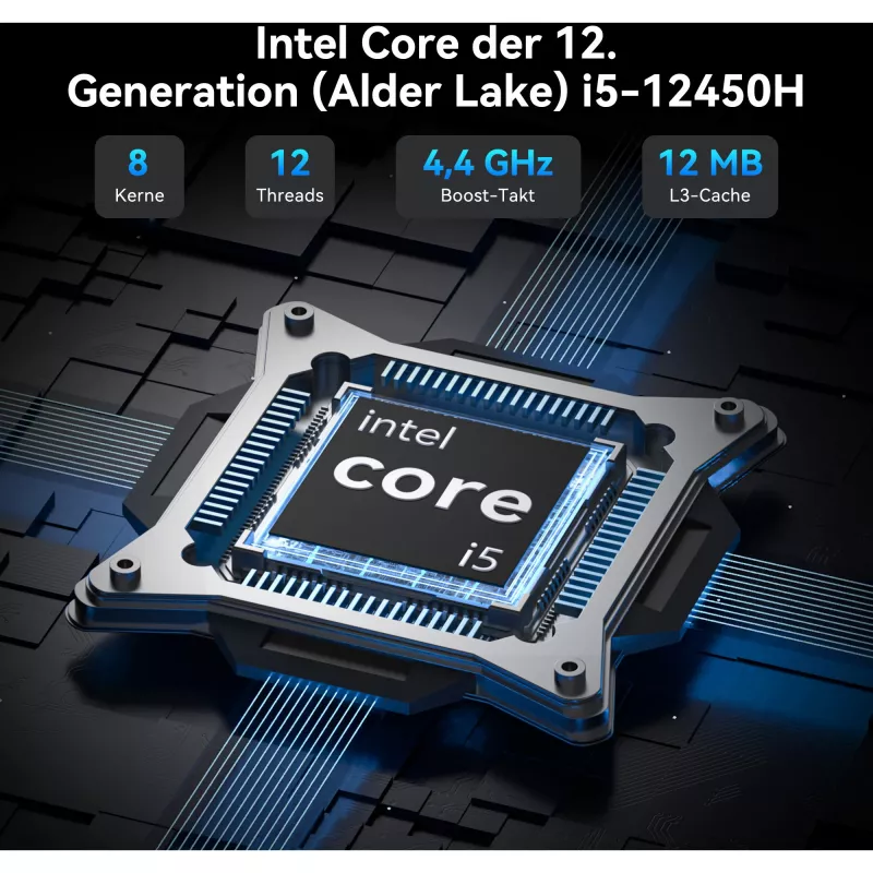 GEEKOM IT12 Mini PC, Intel Core i7-1260P, 16GB RAM, 500GB SSD, Windows 11 Pro, modrý