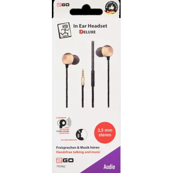 2GO 795962 káblový in-ear headset s mikrofónom – zlatý