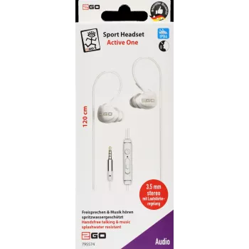 2GO Active 1 káblové in-ear slúchadlá s mikrofónom na hovory/hudbu - biela