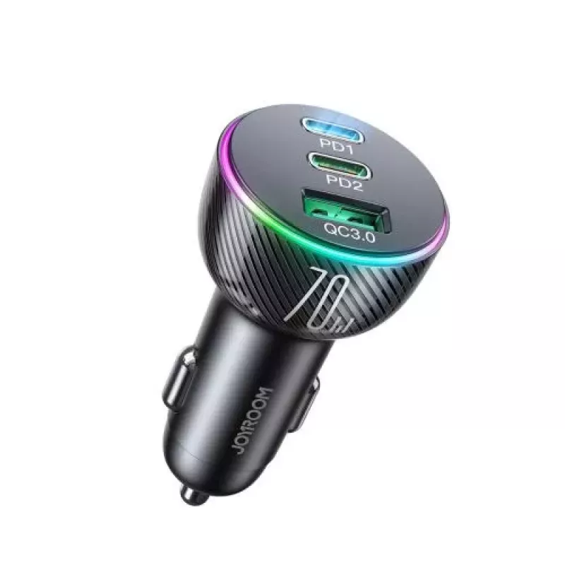 Joyroom 3-in-1 nabíjačka do auta s Bluetooth FM vysielačom, 70W PD, čierna (JR-CL26)