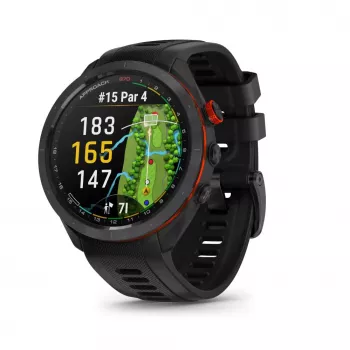 Garmin Approach S70 47mm Golf GPS smartwatch – čierna/červená keramická luneta s čiernym silikónovým remienkom