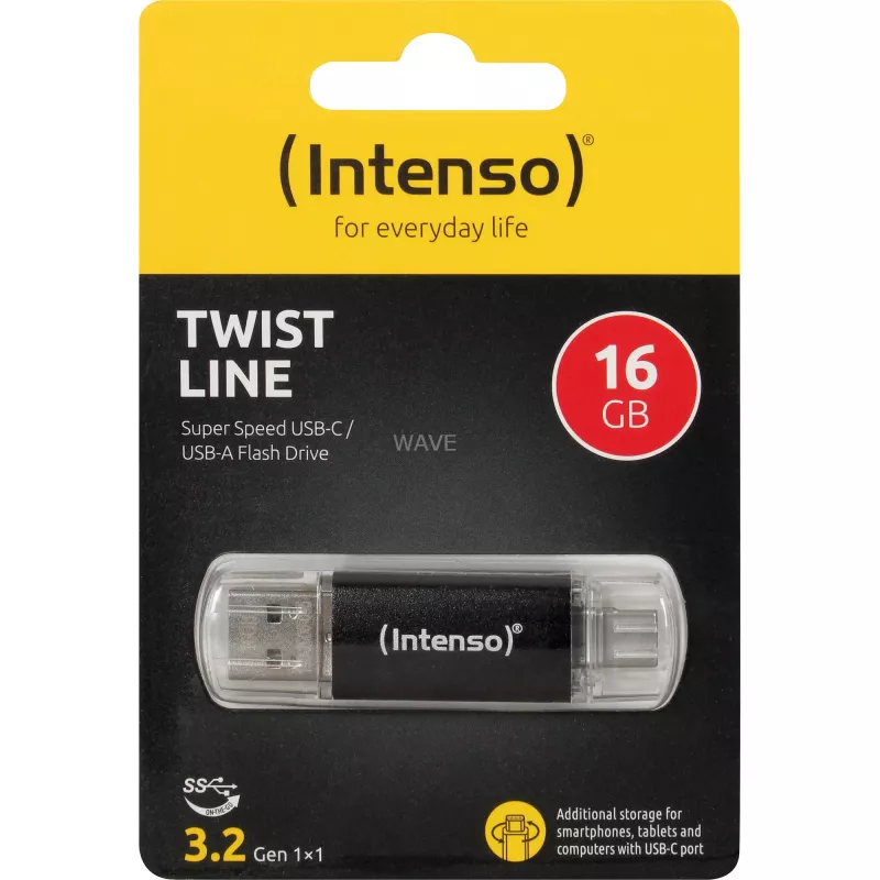 INTENSO Twist Line 16 GB USB kľúč antracitový/transparentný USB-A 3.2 Gen 1 USB-C 3.2 Gen 1