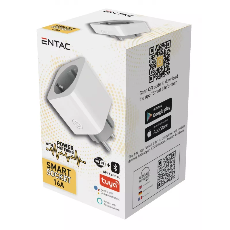 ENTAC WiFi smart zásuvka s meraním spotreby energie biela