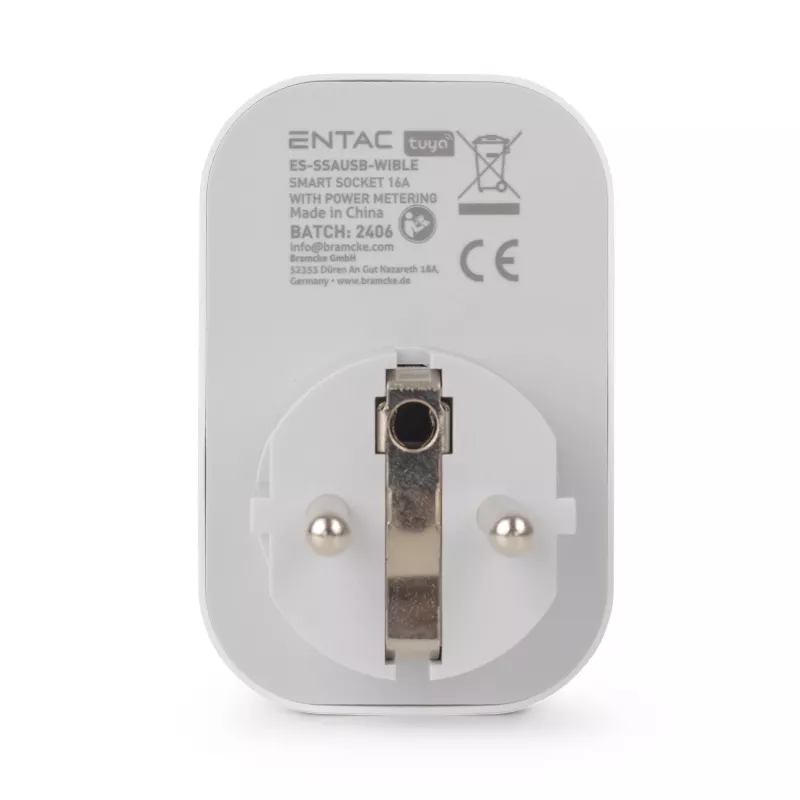 ENTAC Smart WiFi konektor 1x Schuko s 2x USB-A a 1x USB-C, biely