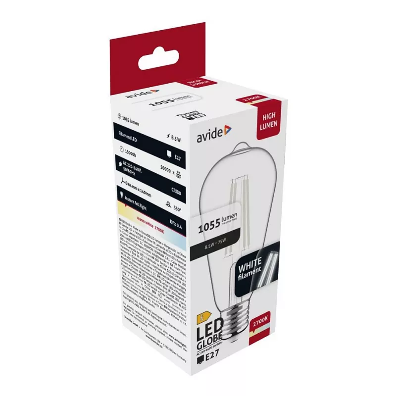 Avide LED žiarovka White Filament ST64 8,5W E27 teplá biela 2700K