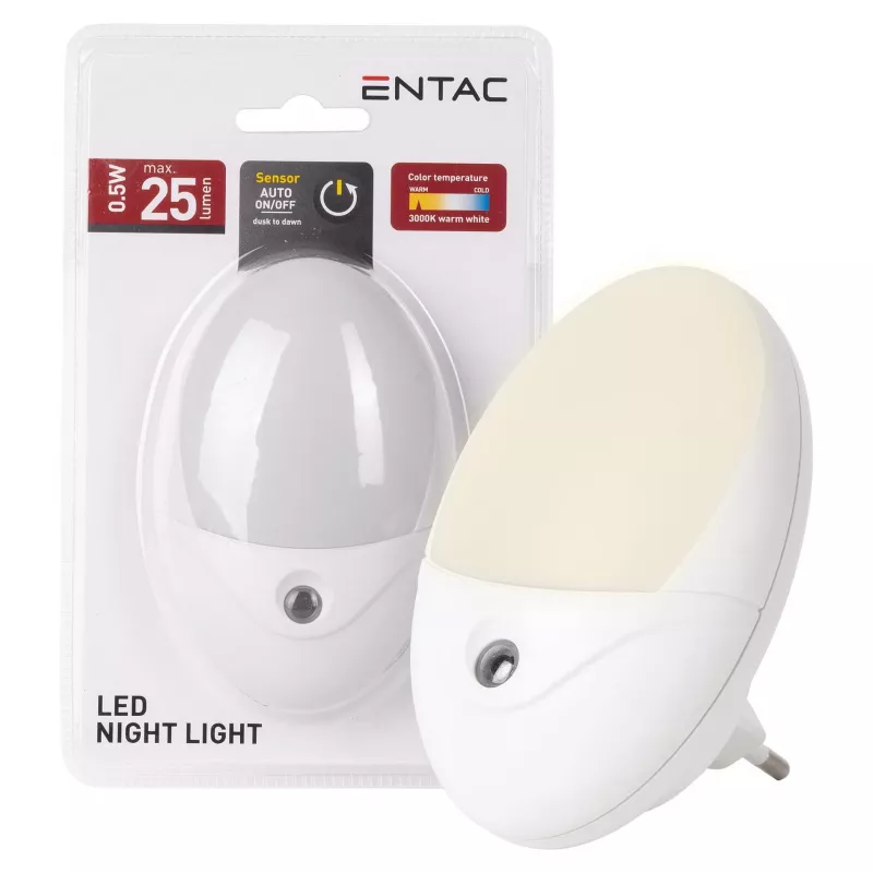ENTAC LED nočné svetlo 0,5W oválne teplá biela so senzorom súmraku