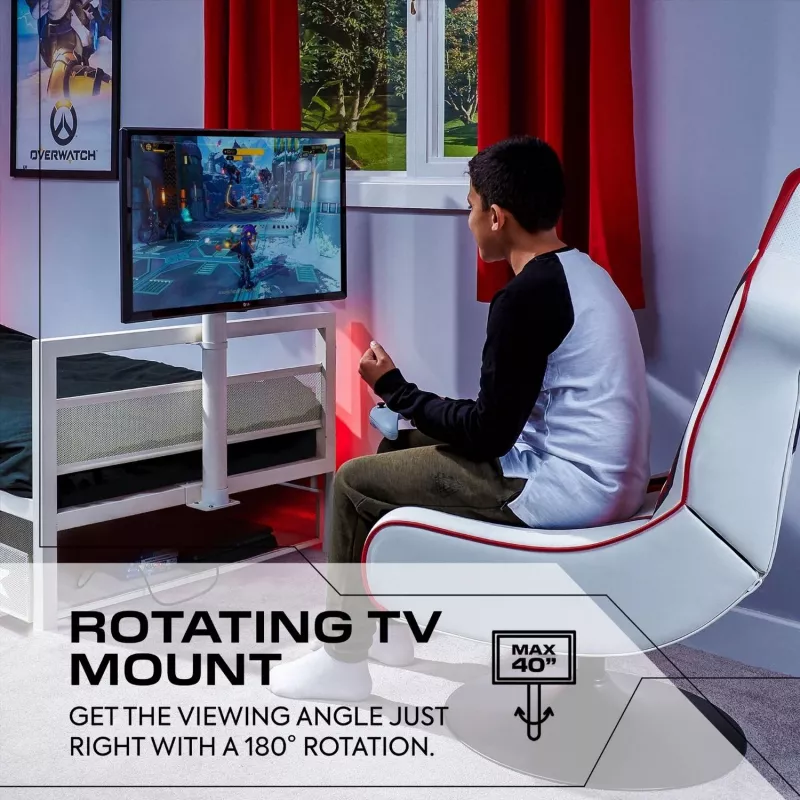 XROCKER herná jednolôžka 90x190cm s držiakom na TV kov biela