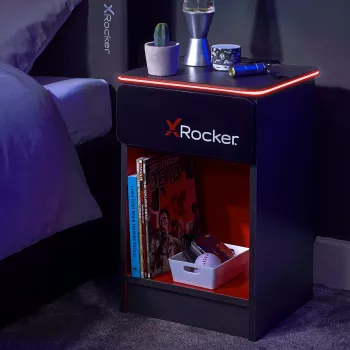 X Rocker herný nočný stolík s RGB LED osvetlením, sivý/červený