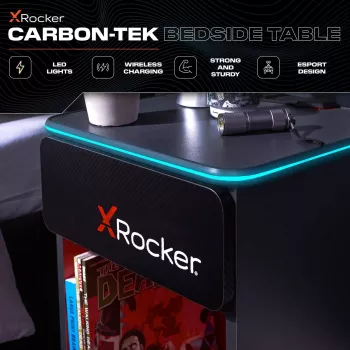 X Rocker herný nočný stolík s RGB LED osvetlením, sivý/červený