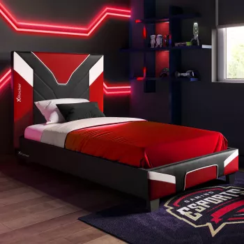 XROCKER Gaming & Racing jednolôžková posteľ 90x190cm červená umelá koža