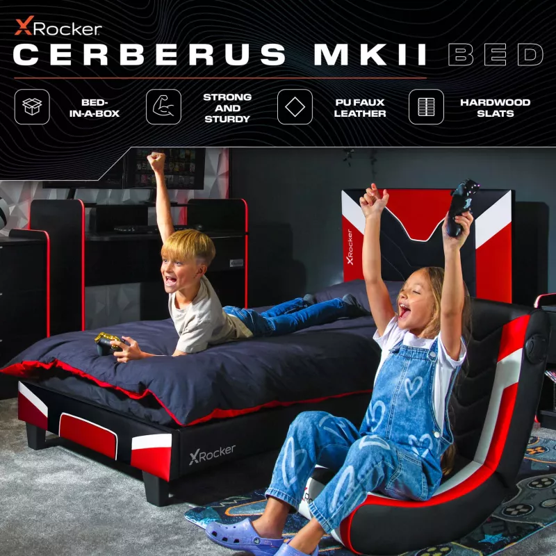 XROCKER Gaming & Racing jednolôžková posteľ 90x190cm červená umelá koža