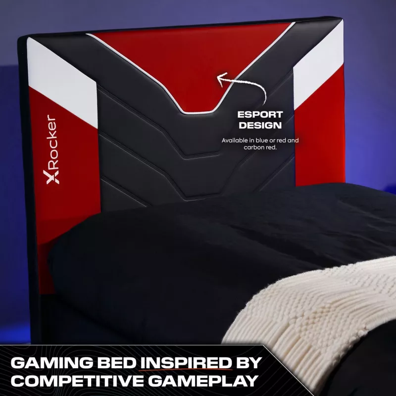 XROCKER Gaming & Racing jednolôžková posteľ 90x190cm červená umelá koža