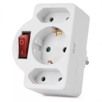 ENTAC nástenný zásuvkový adaptér 2x Euro 1x Schuko s vypínačom biela