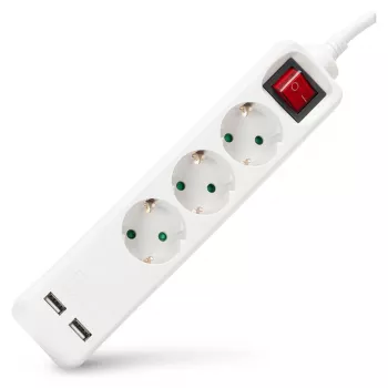 ENTAC predlžovacia zásuvka 3-násobná s USB 1,5m vypínač biela